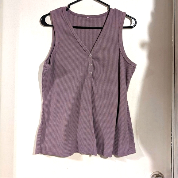 Ribbed Button Sleeveless V Neck Tank Top XL - Picture 1 of 2